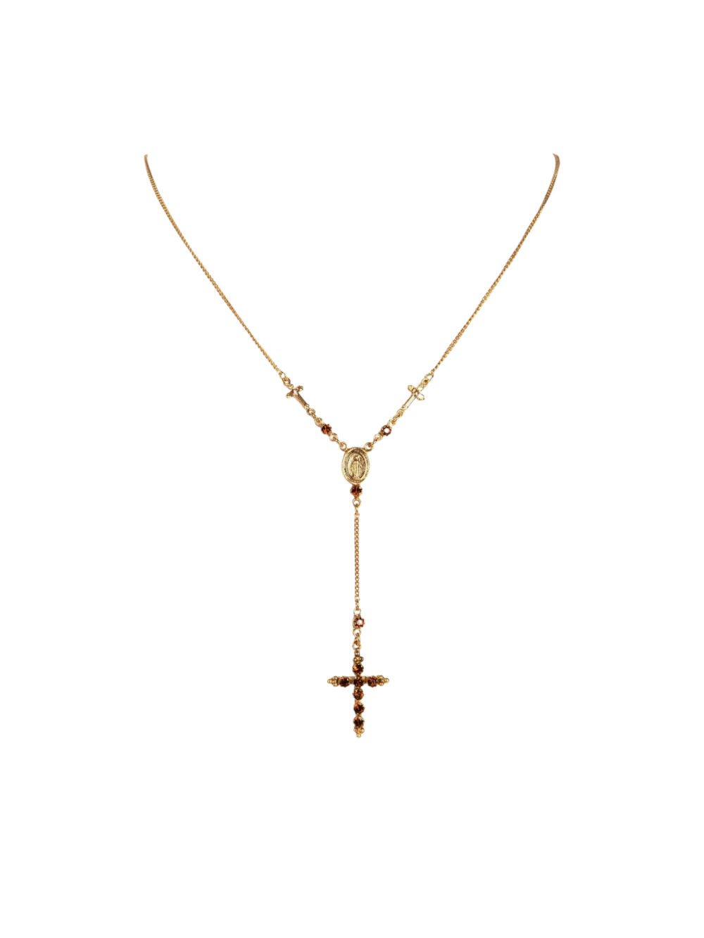 VIRGINS SAINTS & ANGELS VSA Maddie Rosary Necklace in Gold & Topaz